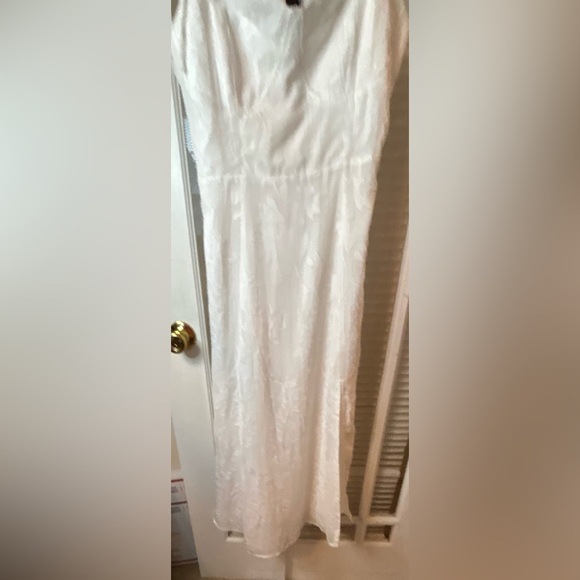 Jacquard Tie Sleeve Ivory Lulus Floral Metallic Stitched Dress-Size Medium - Picture 15 of 16